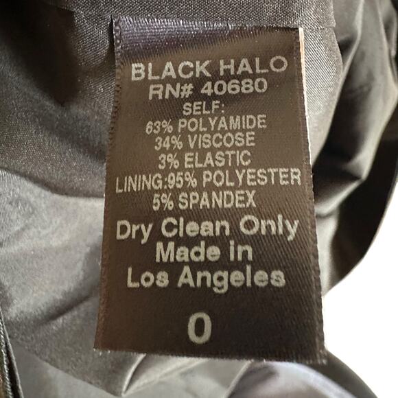 BLACK HALO Black Shiny Jackie O Sheath Midi Dress Women's Size 0 LBD Classic - Picture 3 of 5